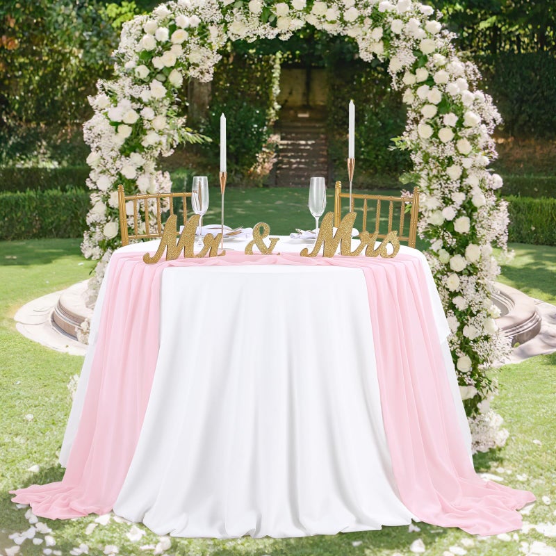 SoarDream Chiffon Table Runner 27x120 Inches Sheer Pink Table Runners 2 Packs 10Ft Romantic Fabric for Rustic Wedding Party Birthday Arch Decoration - Image 4